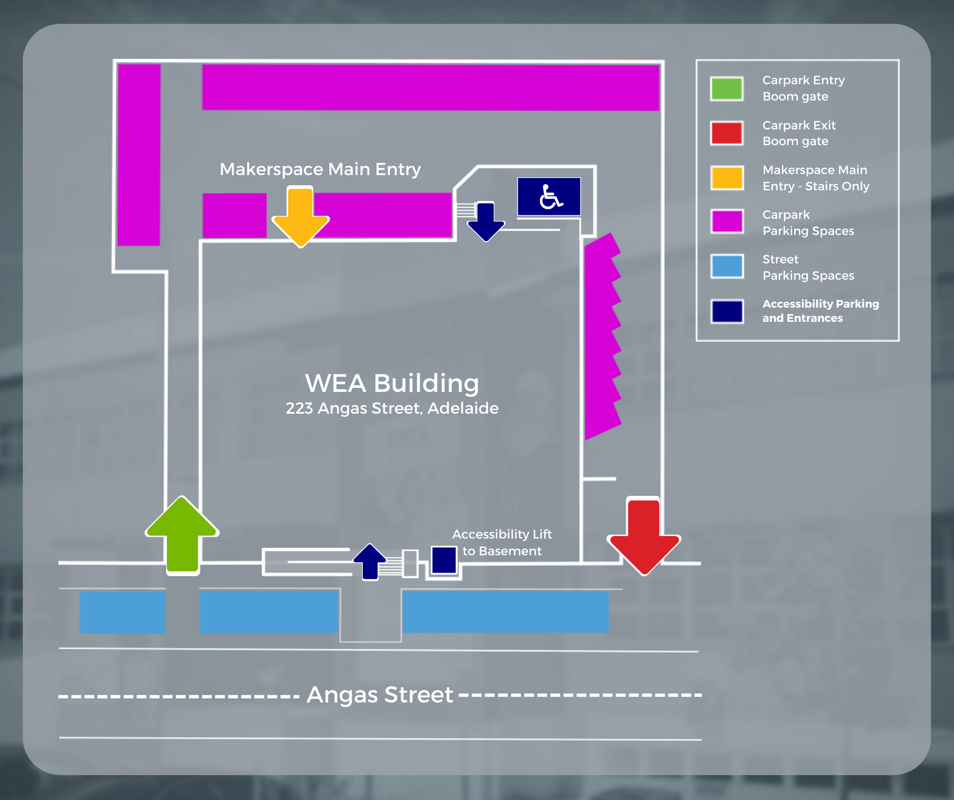 Makerspace Adelaide Entry & Parking Map
